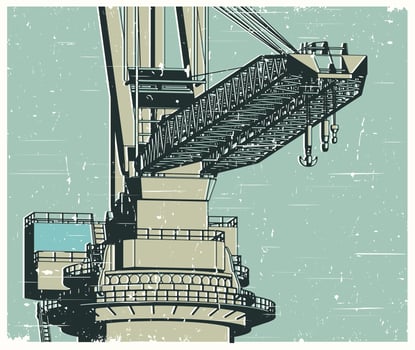 Full revolving crane retro poster vector