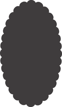 Scallop edge frame. Ellipse shape with lace pattern. Frill cute box. Geometric oval wavy sticker and squiggle vintage label png