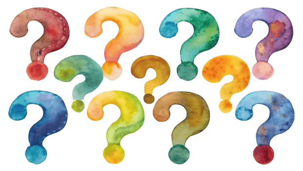 A Set of Flat Watercolor Question Marks Isolated on Transparent Background png
