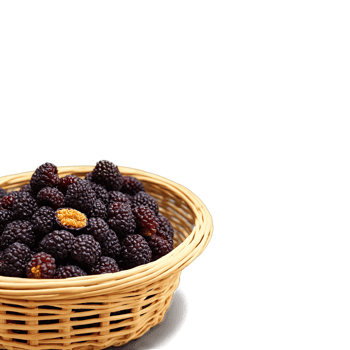 Dried mulberries in a rustic wicker basket deep purple with a soft texture a gentle png