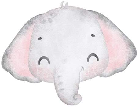 Cute baby elephant face, adorable nursery animal watercolor png