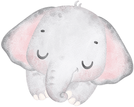 Cute baby elephant sleeping face, adorable nursery animal watercolor png