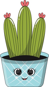 Illustration of Kawaii Potted Cactus. Cartoon Character on White Background. vector
