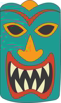 Tribal Hawaii Totem African Traditional. Ethnic Tiki Mask Illustration. Isolated on White Background. vector