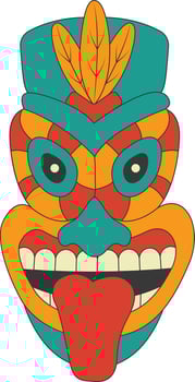 Tribal Hawaii Totem African Traditional. Ethnic Tiki Mask Illustration. Isolated on White Background. vector