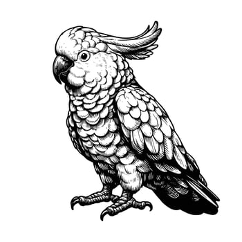 cockatoo bird animal illustration. black and white hand drawn cockatoo illustration isolated white background vector