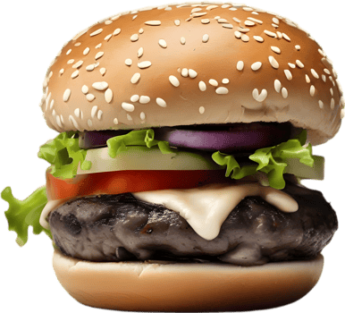 Homemade burger delight, juicy patty with garden-fresh vegetables isolated. AI-Generated. png