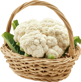 Fresh white cauliflower in a basket isolated on a transparent background png