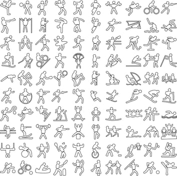 Sports icon set. Shapes Sports, Sports icon collection, Active lifestyle people and icon set, runners active lifestyle icons. vector