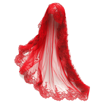 Beautiful Red Lace Veil isolated on transparent background png