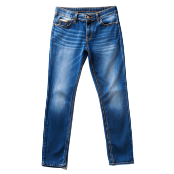 Classic blue denim jeans showcased under studio lighting with a vintage-style wash and subtle whiskering for a timeless look png