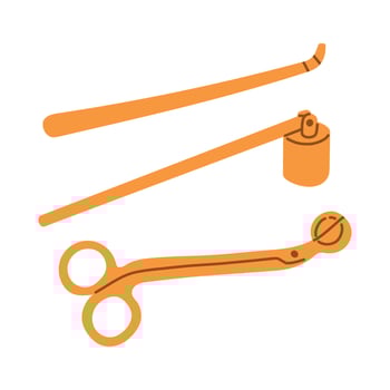 Hand drawn candle accessory set. Doodle trimmer, wick dipper and snuffer. Illustration vector