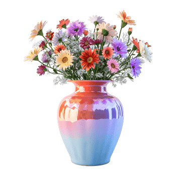 Colorful Flower in a Pot on Transparent Background png