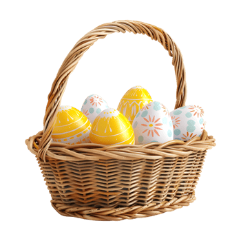 Colorful Easter Eggs in a Basket on Transparent Background png