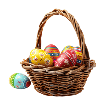 Colorful Easter Eggs in a Basket on Transparent Background png