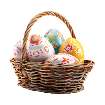 Colorful Easter Eggs in a Basket on Transparent Background png