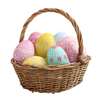 Colorful Easter Eggs in a Basket on Transparent Background png