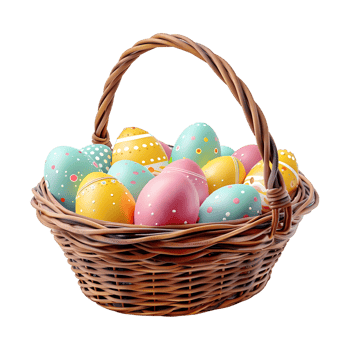 Colorful Easter Eggs in a Basket on Transparent Background png