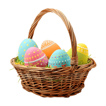 Colorful Easter Eggs in a Basket on Transparent Background png