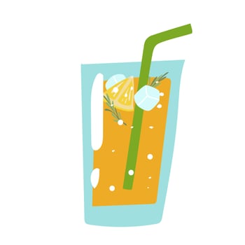 Hand drawn summer lemonade or cocktail with lime slice and rosemary. vector