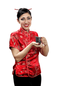 Brazilian model with Chinese style clothes and makeup png
