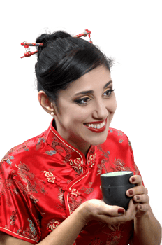Brazilian model with Chinese style clothes and makeup png
