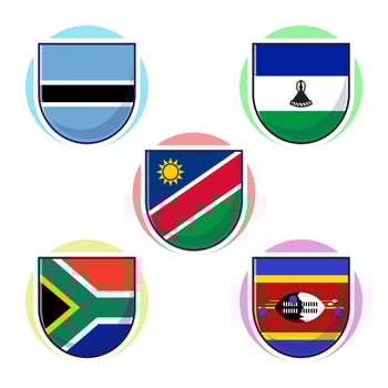 South african countries flags. Flat cartoon element design, travel symbols, landmark symbols, geography and map flags emblem. vector