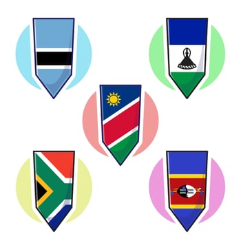 South african countries flags. Flags element design, travel symbols, landmark symbols, geography and map flags emblem. vector