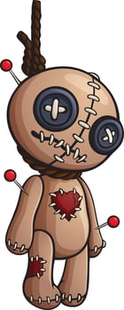 Cartoon voodoo doll hangs on the rope vector