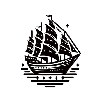 pinisi ship illustration, pinisi ship silhouette vector