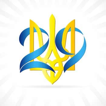 Number 29 with Ukrainian emblem, Independence Day celebration creative concept vector