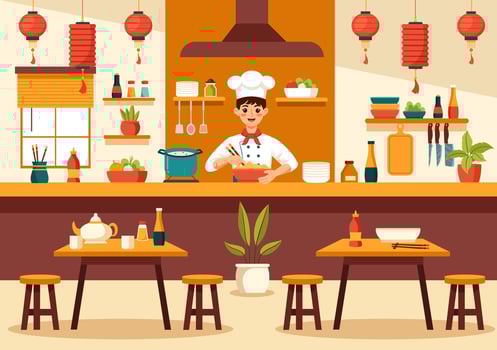 Vietnamese Food Restaurant Illustration of A Menu Featuring a Collection of Various Delicious Cuisine Dishes in Flat Style Cartoon Background vector