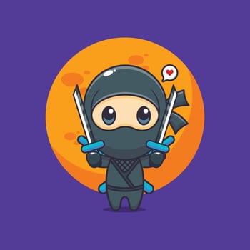Cute ninja mascot cartoon illustration vector