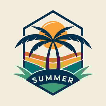 Logo emblem Summer Season with Coconut and Sunset for your design logo, community vector