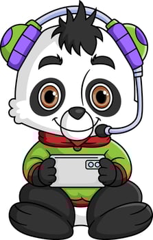 Cute Panda Playing Game With Headphone Cartoon vector