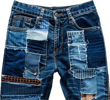 Patchwork Denim Jeans with Various Fabrics. png