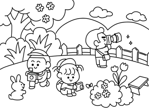 Children taking pictures at the park. vector
