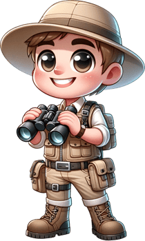 A cute Zoologist in field attire holding binoculars smiling and standing confidently isolated png