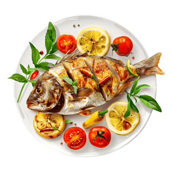 Grilled Fish in a Plate on Transparent Background png
