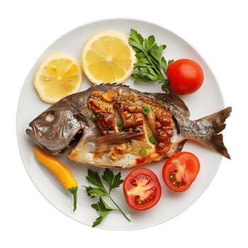 Grilled Fish in a Plate on Transparent Background png