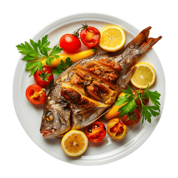 Grilled Fish in a Plate on Transparent Background png
