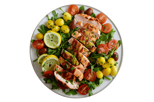 Classic Nicoise Salad with Dijon Mustard Vinaigrette Dressing on a transparent background png