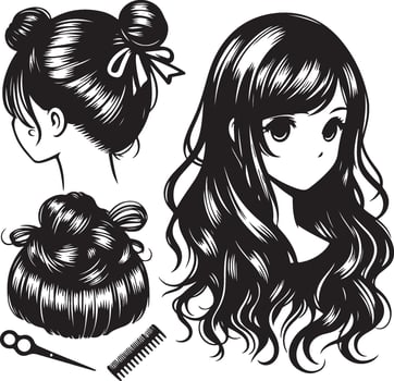 girl hairstyle bundle vector