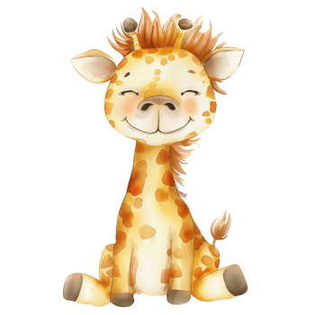 Watercolor illustration of a cute African Giraffe for nursery decor. Safari animal for baby shower invitations or birthday cards. Drawing of children's room design in pastel colors. png