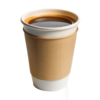 A steaming hot coffee in a disposable cup with a brown sleeve, isolated on a transparent background png