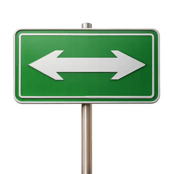 A green road sign with double white arrows pointing left and right on a transparent background png