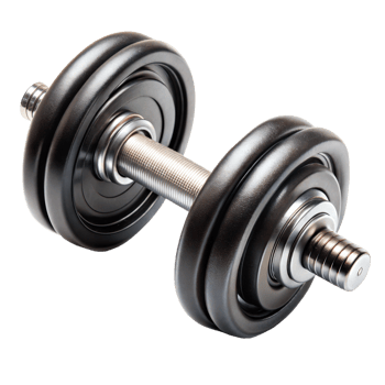 Black adjustable dumbbell with metal handle and weights, ideal for strength training and exercises png