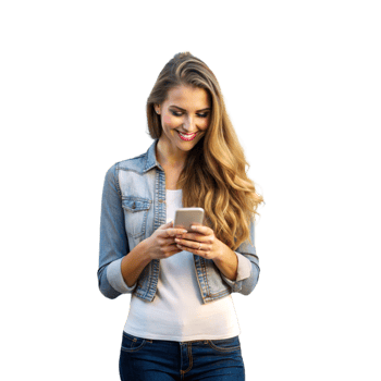 Smiling young woman using her smartphone png