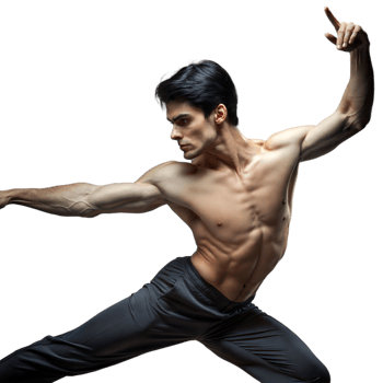 Muscular Man Performing Dance Pose on White Transparent Background png