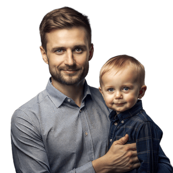 Smiling Father Holding Young Son in Studio With Transparent Background png